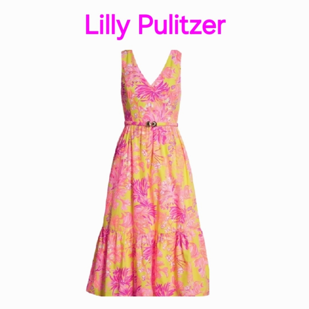 Lilly Pulitzer Bri Floral Print Pink & Yellow Cotton Sundress NWT!
